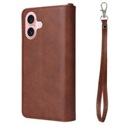 For iPhone 16 Solid Color 2 in 1 Zipper Shockproof Phone Case(Brown)