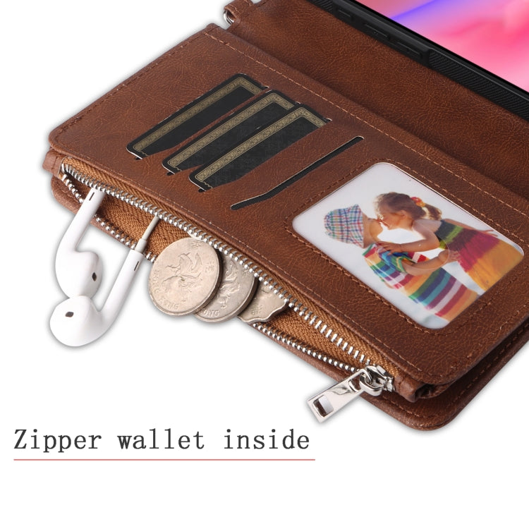 For iPhone 16 Solid Color 2 in 1 Zipper Shockproof Phone Case(Brown)