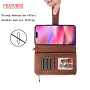 For iPhone 16 Solid Color 2 in 1 Zipper Shockproof Phone Case(Brown)