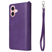 For iPhone 16 Solid Color 2 in 1 Zipper Shockproof Phone Case(Purple)