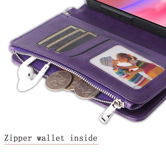 For iPhone 16 Solid Color 2 in 1 Zipper Shockproof Phone Case(Purple)