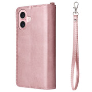 For iPhone 16 Solid Color 2 in 1 Zipper Shockproof Phone Case(Rose Gold)