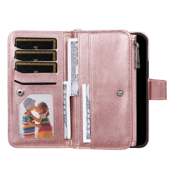 For iPhone 16 Solid Color 2 in 1 Zipper Shockproof Phone Case(Rose Gold)