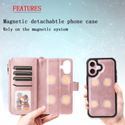 For iPhone 16 Solid Color 2 in 1 Zipper Shockproof Phone Case(Rose Gold)