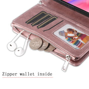 For iPhone 16 Solid Color 2 in 1 Zipper Shockproof Phone Case(Rose Gold)