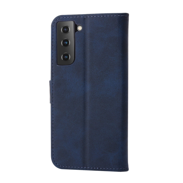 For Samsung Galaxy S25 5G Embossed Happy Cat Pattern Flip Leather Phone Case(Blue)