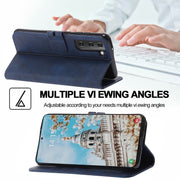 For Samsung Galaxy S25 5G Embossed Happy Cat Pattern Flip Leather Phone Case(Blue)