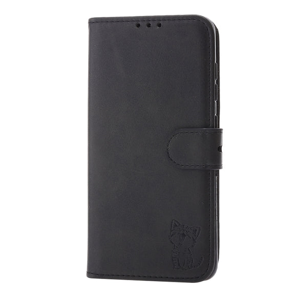 For Samsung Galaxy S25 5G Embossed Happy Cat Pattern Flip Leather Phone Case(Black)