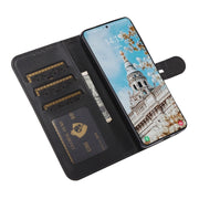 For Samsung Galaxy S25 5G Embossed Happy Cat Pattern Flip Leather Phone Case(Black)