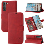 For Samsung Galaxy S25+ 5G Embossed Happy Cat Pattern Flip Leather Phone Case(Red)