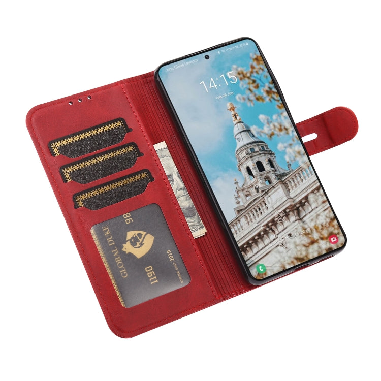 For Samsung Galaxy S25+ 5G Embossed Happy Cat Pattern Flip Leather Phone Case(Red)