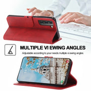 For Samsung Galaxy S25+ 5G Embossed Happy Cat Pattern Flip Leather Phone Case(Red)