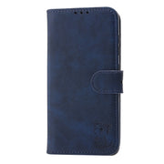 For Samsung Galaxy S25+ 5G Embossed Happy Cat Pattern Flip Leather Phone Case(Blue)