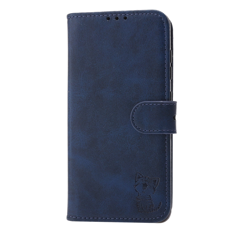 For Samsung Galaxy S25+ 5G Embossed Happy Cat Pattern Flip Leather Phone Case(Blue)