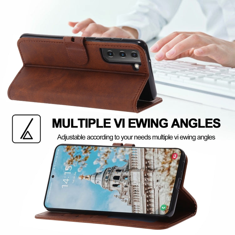 For Samsung Galaxy S25+ 5G Embossed Happy Cat Pattern Flip Leather Phone Case(Brown)