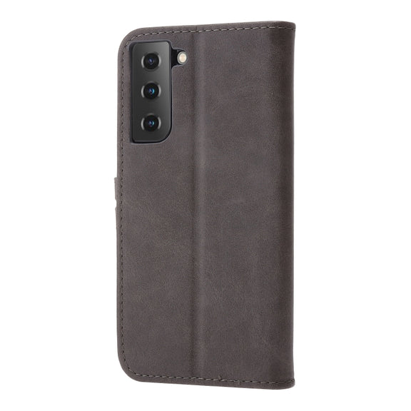 For Samsung Galaxy S25+ 5G Embossed Happy Cat Pattern Flip Leather Phone Case(Grey)
