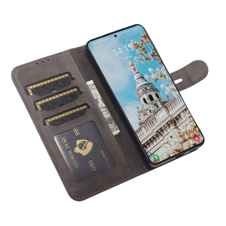 For Samsung Galaxy S25+ 5G Embossed Happy Cat Pattern Flip Leather Phone Case(Grey)