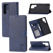 For Samsung Galaxy S25 Ultra 5G Embossed Happy Cat Pattern Flip Leather Phone Case(Blue)