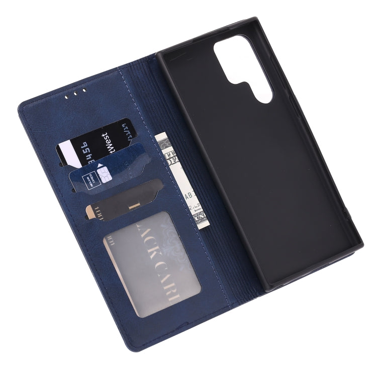 For Samsung Galaxy S25 Ultra 5G Embossed Happy Cat Pattern Flip Leather Phone Case(Blue)