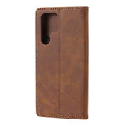 For Samsung Galaxy S25 Ultra 5G Embossed Happy Cat Pattern Flip Leather Phone Case(Brown)