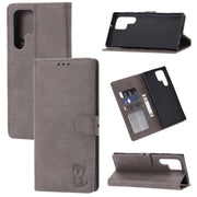For Samsung Galaxy S25 Ultra 5G Embossed Happy Cat Pattern Flip Leather Phone Case(Grey)