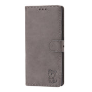 For Samsung Galaxy S25 Ultra 5G Embossed Happy Cat Pattern Flip Leather Phone Case(Grey)