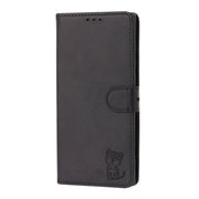 For Samsung Galaxy S25 Ultra 5G Embossed Happy Cat Pattern Flip Leather Phone Case(Black)