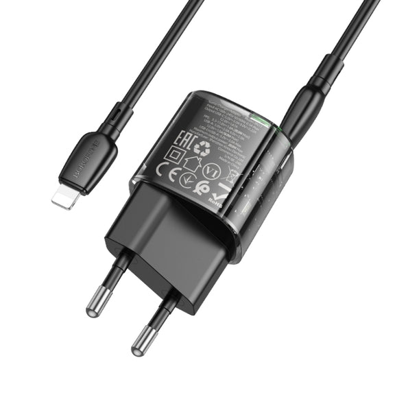 BOROFONE BN17 PD20W USB, Type-C Charger with 1m Type-C to 8 Pin Cable Set, Plug Type:EU Plug(Black)