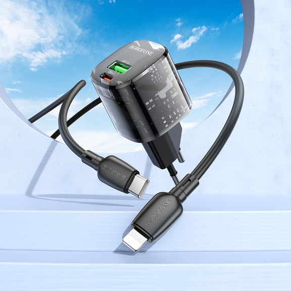 BOROFONE BN17 PD20W USB, Type-C Charger with 1m Type-C to 8 Pin Cable Set, Plug Type:EU Plug(Black)
