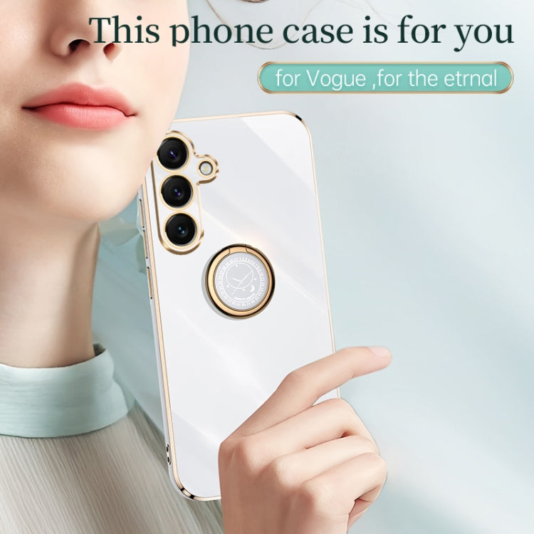 For Samsung Galaxy S25+ 5G XINLI Straight 6D Plating Gold Edge TPU Shockproof Case with Ring Holder(Pink)