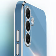 For Samsung Galaxy S25+ 5G XINLI Straight 6D Plating Gold Edge TPU Shockproof Case with Ring Holder(Celestial Blue)