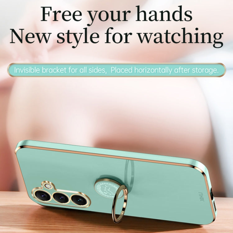 For Samsung Galaxy S25+ 5G XINLI Straight Edge 6D Electroplate TPU Phone Case with Ring Holder(Cherry Purple)