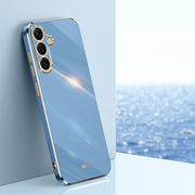 For Samsung Galaxy S25 5G XINLI Straight 6D Plating Gold Edge TPU Phone Case(Celestial Blue)