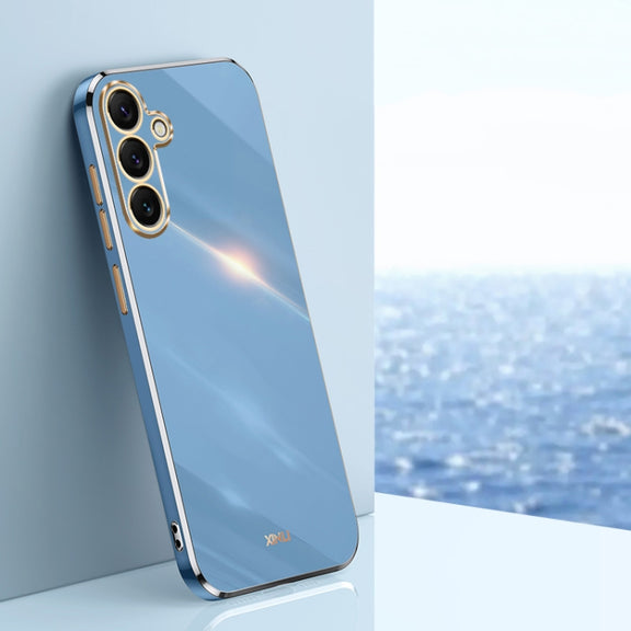 For Samsung Galaxy S25+ 5G XINLI Straight 6D Plating Gold Edge TPU Phone Case(Celestial Blue)