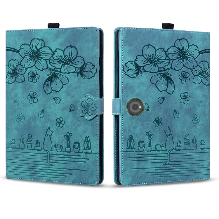 For OnePlus Pad / Pad Pro 12.1 Cartoon Sakura Cat Embossed Leather Tablet Case(Green)