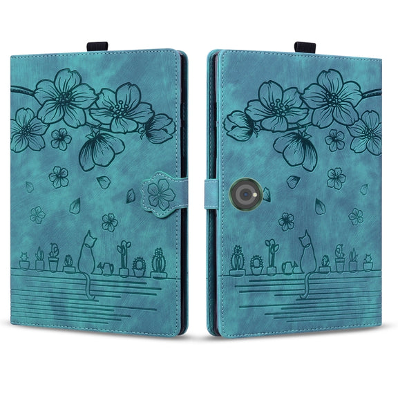 For OnePlus Pad / Pad Pro 12.1 Cartoon Sakura Cat Embossed Leather Tablet Case(Green)