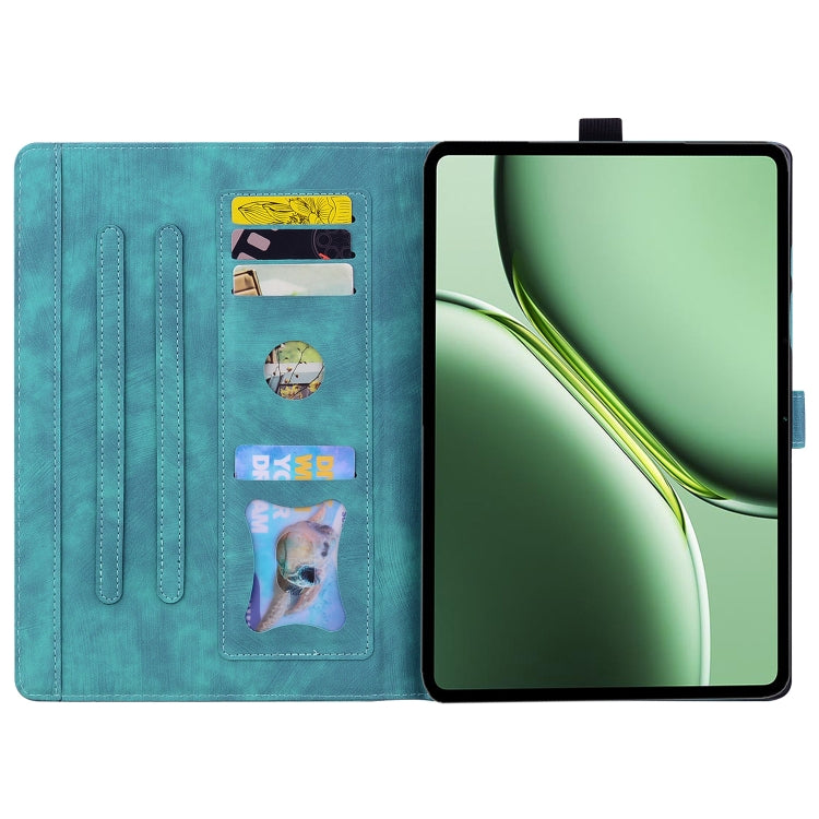 For OnePlus Pad / Pad Pro 12.1 Cartoon Sakura Cat Embossed Leather Tablet Case(Green)