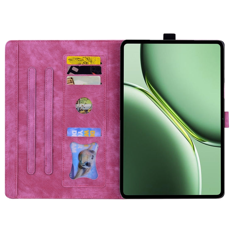 For OnePlus Pad / Pad Pro 12.1 Cartoon Sakura Cat Embossed Leather Tablet Case(Rose Red)