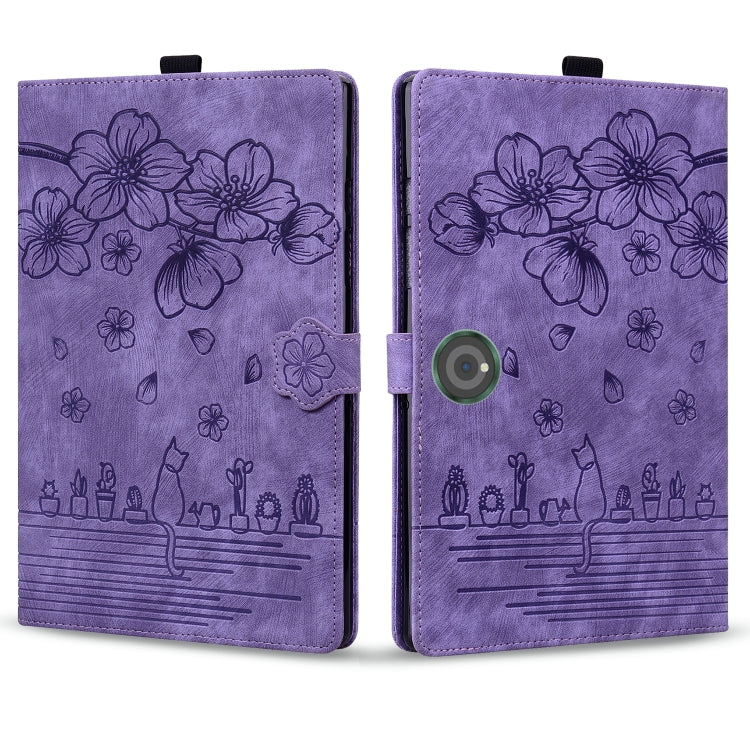 For OnePlus Pad / Pad Pro 12.1 Cartoon Sakura Cat Embossed Leather Tablet Case(Purple)