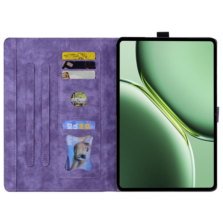 For OnePlus Pad / Pad Pro 12.1 Cartoon Sakura Cat Embossed Leather Tablet Case(Purple)