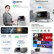 AUN A003 Pro 1920 x 1080P 350 Lumens Portable Home Theater LED HD Digital Projector, EU Plug(Grey)