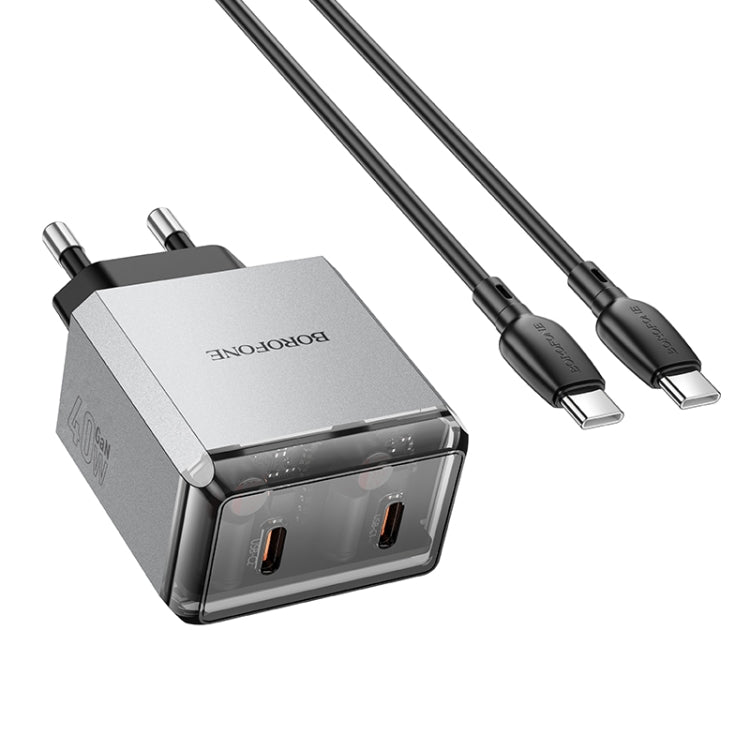BOROFONE BN21 PD 40W 2 Type-C Charger with 1m Type-C to Type-C Cable Set, For:EU Plug(Tarnish)