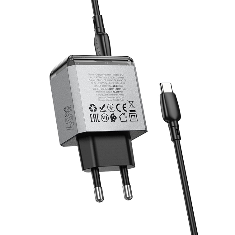 BOROFONE BN21 PD 40W 2 Type-C Charger with 1m Type-C to Type-C Cable Set, For:EU Plug(Tarnish)