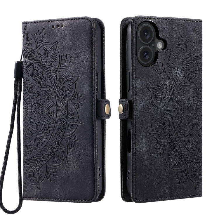 For iPhone 16 Skin Feel Totem Embossed Leather Phone Case(Black)