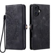 For iPhone 16 Skin Feel Totem Embossed Leather Phone Case(Black)