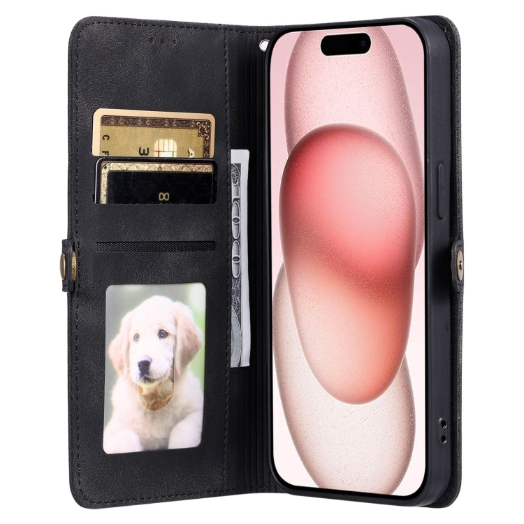 For iPhone 16 Skin Feel Totem Embossed Leather Phone Case(Black)