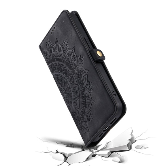 For iPhone 16 Skin Feel Totem Embossed Leather Phone Case(Black)