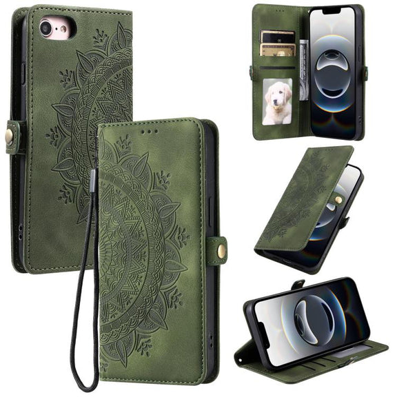 For iPhone 16e Skin Feel Totem Embossed Leather Phone Case(Deep Green)