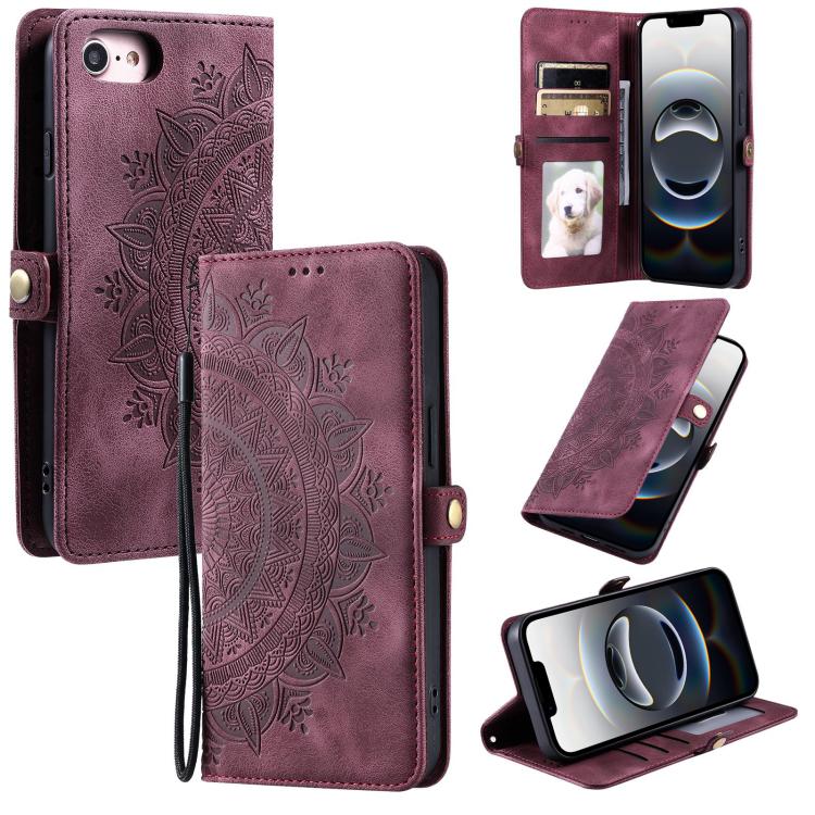 For iPhone 16e Skin Feel Totem Embossed Leather Phone Case(Wine Red)