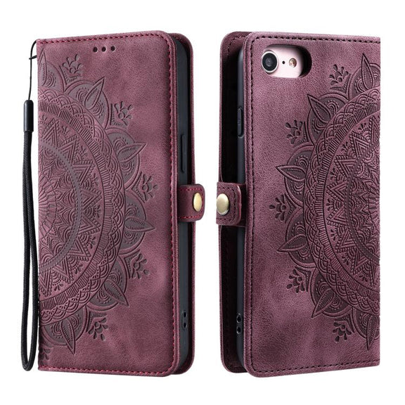 For iPhone 16e Skin Feel Totem Embossed Leather Phone Case(Wine Red)